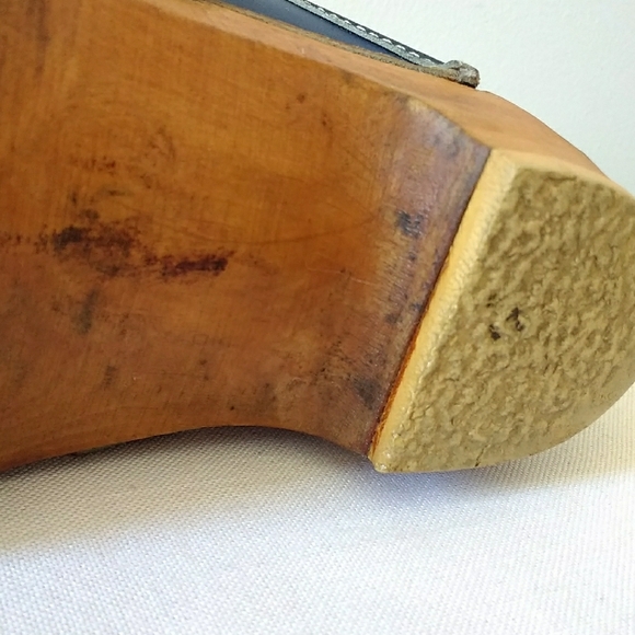 Vintage Træsko Wooden Shoes Clog Blue Slip On - Picture 6 of 8